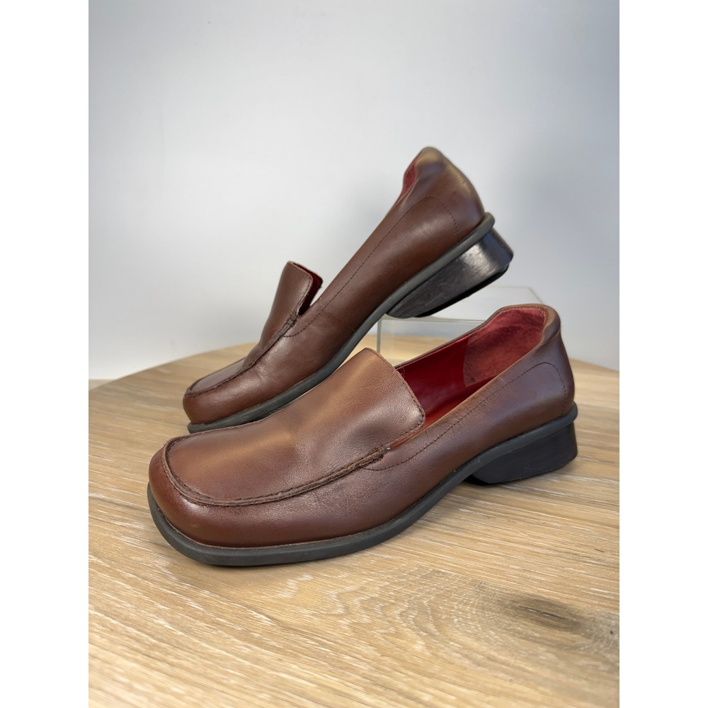 Westies Womens 6.5 Loafers Cormac Brown Leather Square Toe Block Heel Work Shoes
